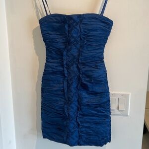 *new* vintage bcbg blue satin bandage strapless mini dress - blue, size 2